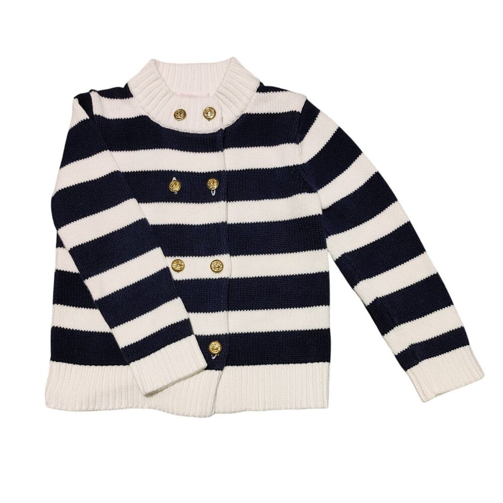 Janie and Jack Double Button Striped Cardigan Chunky Knit Navy Blue Girls Size 4
